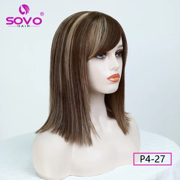 Machine-made Human Hair wig with bangs Straight Bob Full Machine Made Wigs No Lace For Women 10 12 14 Inches 100% Human Hair Wig - Image 12