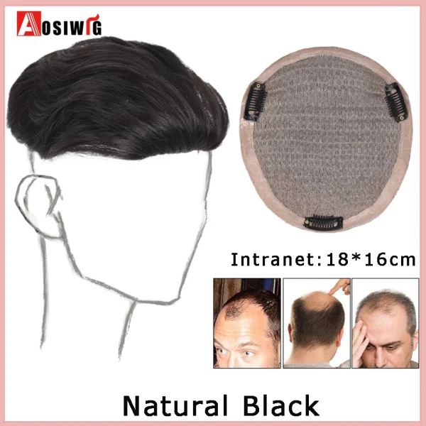 AOSI Men Fake Hair Synthetic Natural Topper Closure Hairpiece Head Top Replacement Block Suitable For Invisible Cover White Hair - Image 17