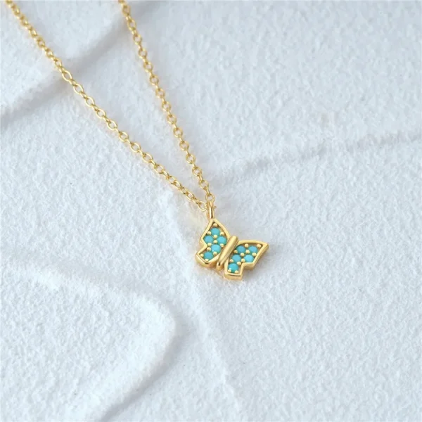 VAL 925 Sterling Silver 18K Gold Color Natural Stone Necklace Turquoise Butterfly Pendant Chain Women's Fashion Jewellery Gifts - Image 17