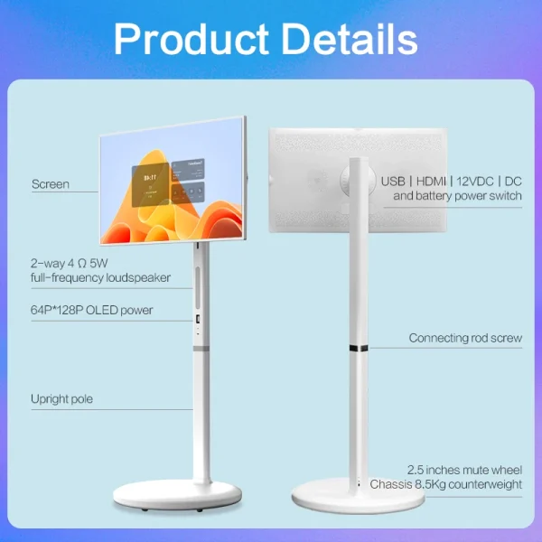 TouchWo Standby me 27 32 inch Moving Smart portable Television Monitor Touch Screen Rolling Rechargeable Tv Stand On Wheels - Image 4