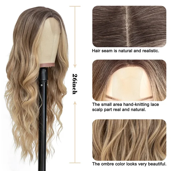 26 Inch New Long Ombre Blonde Middle Part Wavy Wig For Women, Daily Party Cosplay Halloween Christmas Use - Image 4