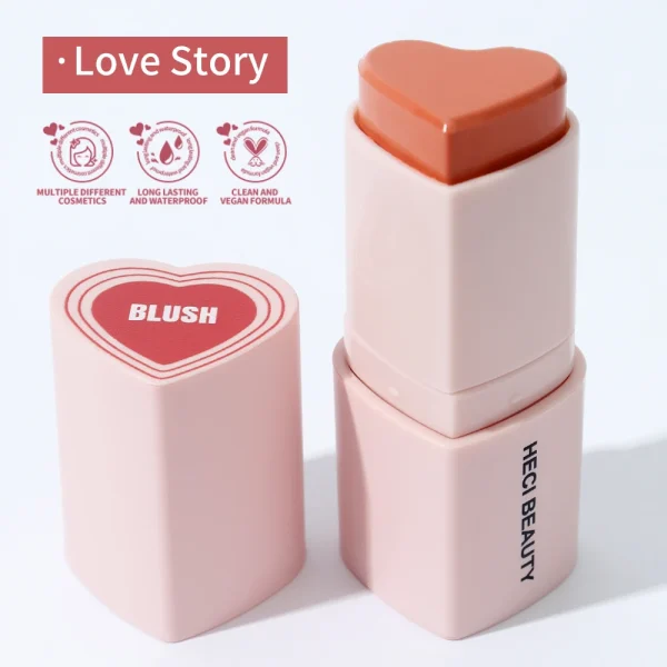 Heart Shape Vegan Creamy Blush Stick Matte Silky Waterproof Pink Blush Cream Makeup Stick High Pigment  3in1 Lip Eye Cheek Tint - Image 25