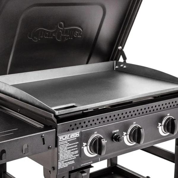 Flat Iron 3-Burner Propane Gas Flat-Top Griddle with Steel Griddle Top, Hinged Lid and Wind Guards - Image 6