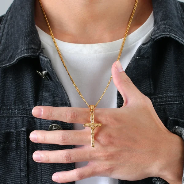 Stainless Steel Cross Necklace Catholicism Jesus Pendant Gold Color Collar Church Prayer Faith Jewelry for Men Women Gift - Image 10