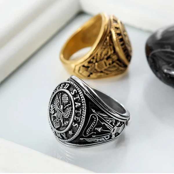 Vintage U.S. Army Eagle Ring Men Silver Color Gold Stainless Steel U.S. Army Ring Marine Corps Ring Men Fashion Jewelry Gift - Image 4