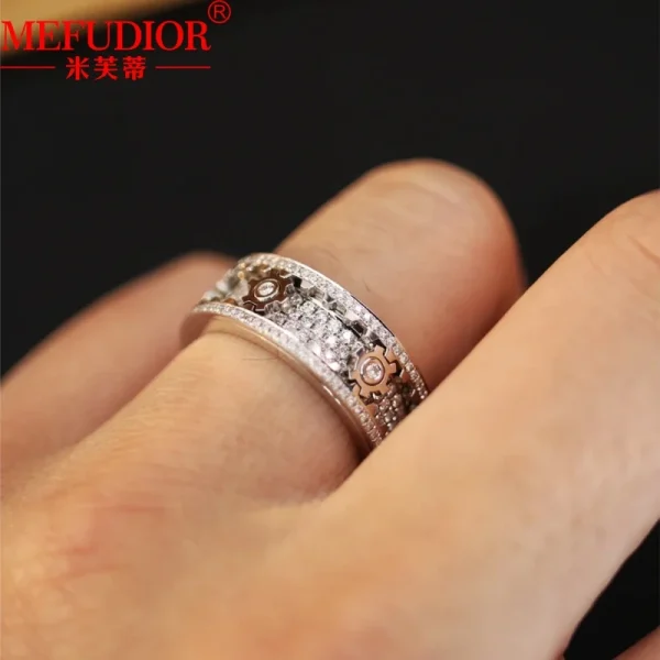 S925 Sterling Silver Moissanite Gear Rings Women and Men‘s Sparkling Full Diamond Rotatable Wedding Band Customized Jewelry Gift - Image 6