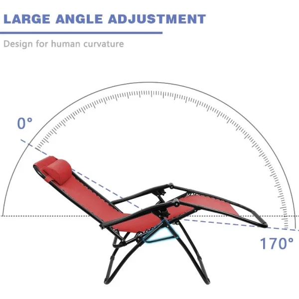 Zero Gravity Chair Patio Folding Lawn Outdoor Lounge Gravity Camp Reclining Lounge Chair with Cup Holder Pillows Set of 2 (Blue) - Image 23