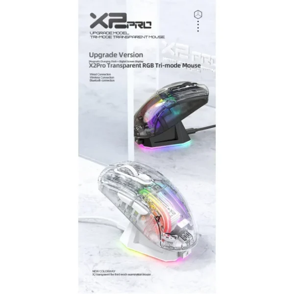 Attack Shark X2 Pro Magnetic Charging Bluetooth Mouse, Tri-Mode , RGB Lights, Transparent, Battery Indicator, Computer Phone - Image 9