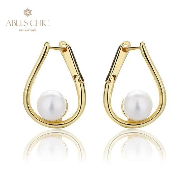 AC Freshwater Pearls 6-6.5mm Wire Huggies High Polished  Solid 925 Silver Stud Earrings PE1007 - Image 7