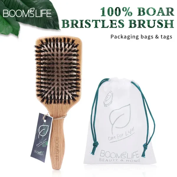 Boar Bristle HairBrush Wood Hair Brush Peine OAK Wood Combs for Women Barber Beauty Care Paddle Scalp Massage Brush - Image 5