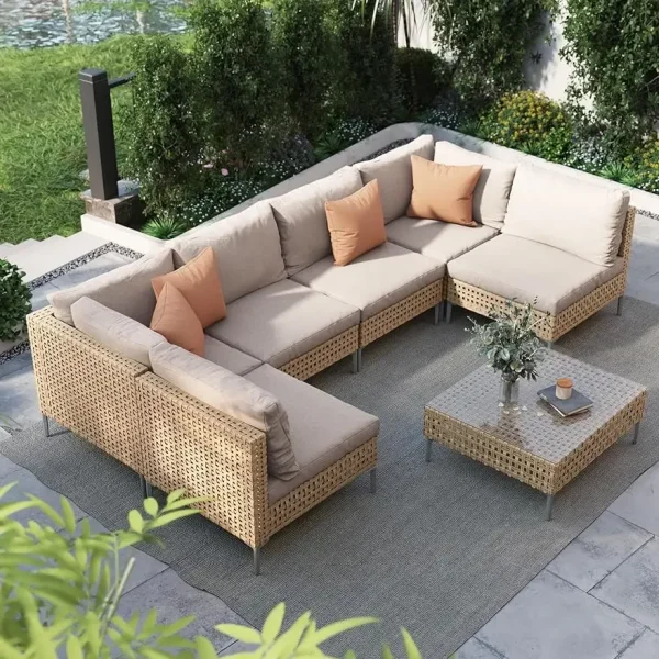 3/4/5/7-Piece Wicker Patio Furniture Set,All-Weather Outdoor Conversation Set Sectional Sofa with Water Resistant Thick Cushions - Image 2