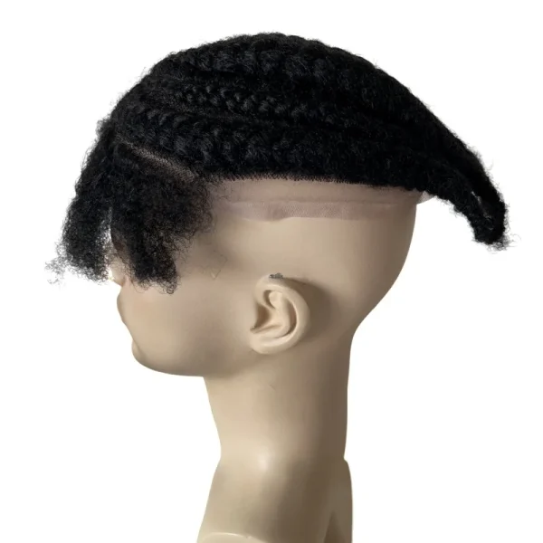 Indian Virgin Human Hair Systems 1# Jet Black Color Afro Cornrow Braids Toupee Full Lace Unit for Black Men - Image 3