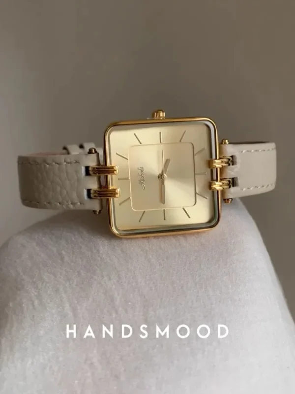 New hot selling cream beige simple square large dial leather women's watch fashionable temperament watch relojes para damas