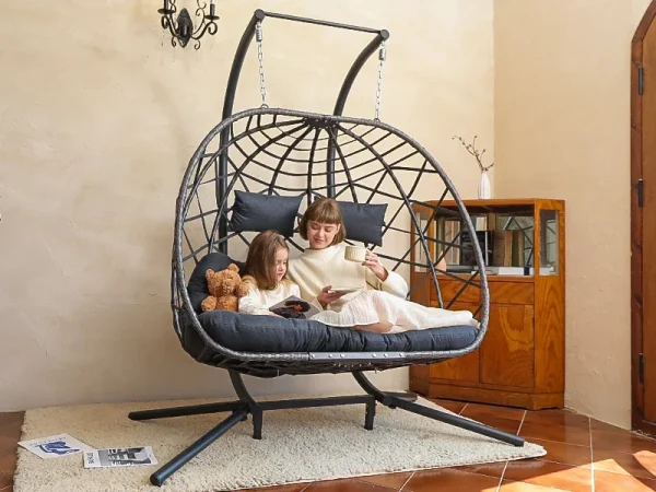 Double Egg Swing Chair with Stand, 2 Person Outdoor Indoor Hammock Hanging Chair with Cushion for Patio Living Room 550 - Image 15