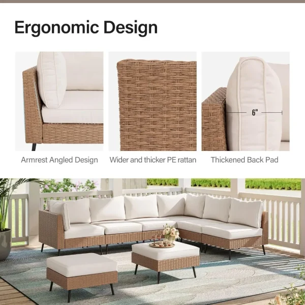 8 Piece Outdoor Sectional Sofa PE Rattan Patio Conversation Sets, All Weather Patio Furniture Set with Thick Cushions for Garden - Image 11