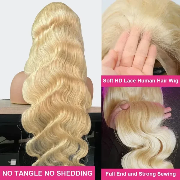 Honey blonde 613 hd lace frontal human hair wig 13x6 for women 30 inch lace front colored body wave transparent preplucked wigs - Image 2