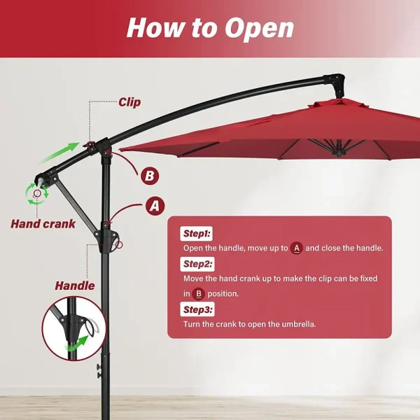 10ft Offset Umbrella Cantilever Umbrella Outdoor  Umbrella with Crank & Cross Base Suitable for Garden, Lawn, backyard and Deck - Image 4