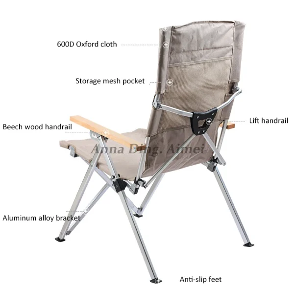 4 Position Adjustable Backrest Outdoor Relax Reclining Aluminum Portable Folding Beach Camping Chair - Image 13