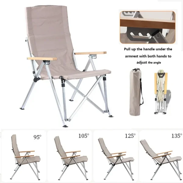 High-back Folding Chair Outdoor Portable Storage Multi-gear Adjustable Lunch Break Chair Camping Beach Lounge Chair - Image 11