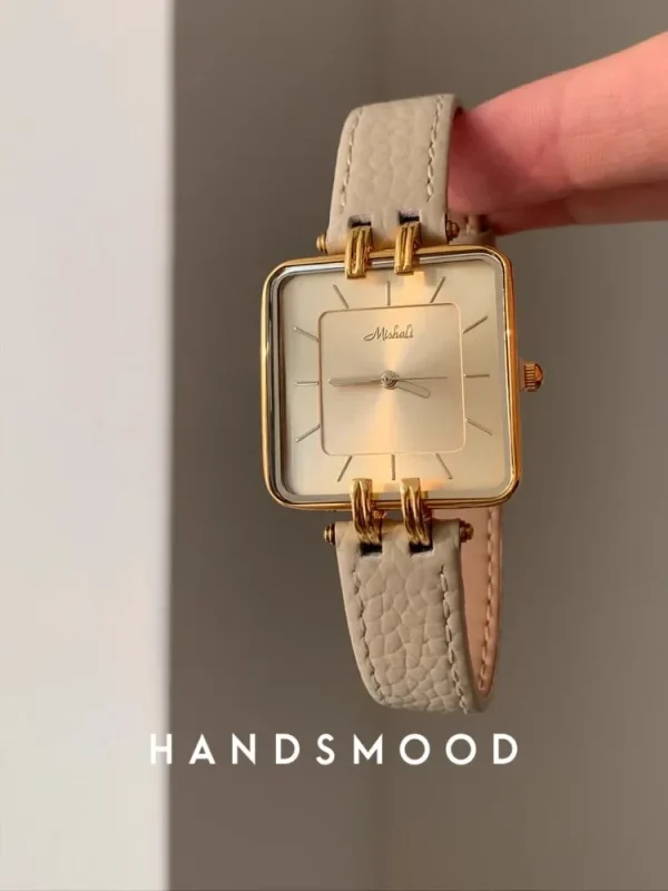 New hot selling cream beige simple square large dial leather women's watch fashionable temperament watch relojes para damas - Image 2