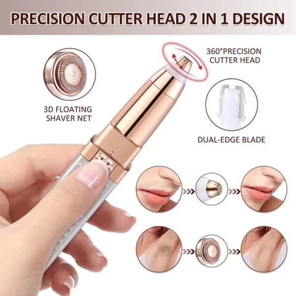 2 in 1 Women's Electric Epilator USB Charging Portable Hair Remover Bikini Painless Shaver for Women Body Facial Eyebrow Trimmer - Image 3