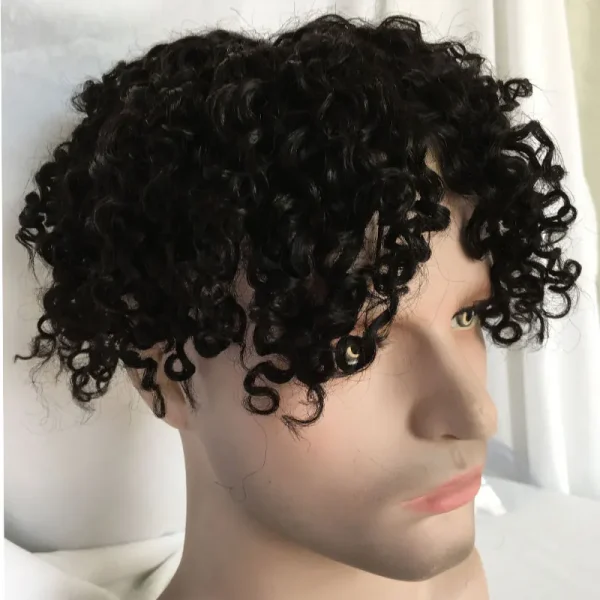 Mens Toupee Curly Human Hair Wigs Replacement Full Swiss Lace Toupee Hair Piece For Black Men's wig 10X8inch Brown #4 Color - Image 7