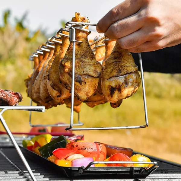 Chicken Leg Wing Grill Rack Folding Barbecue Rack Oven Roaster Stand BBQ Chicken Drumsticks Holder 2PCS - Image 5