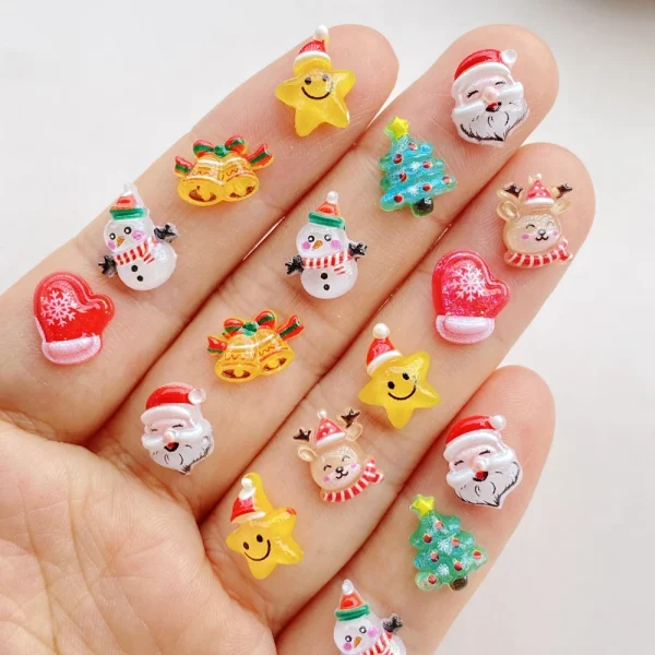 50Pcs Cute Mini Cartoon Shining Christmas Seris Nail Art Resin Designer Charms DIY Craft For Nail 3D Decorations Jewelry