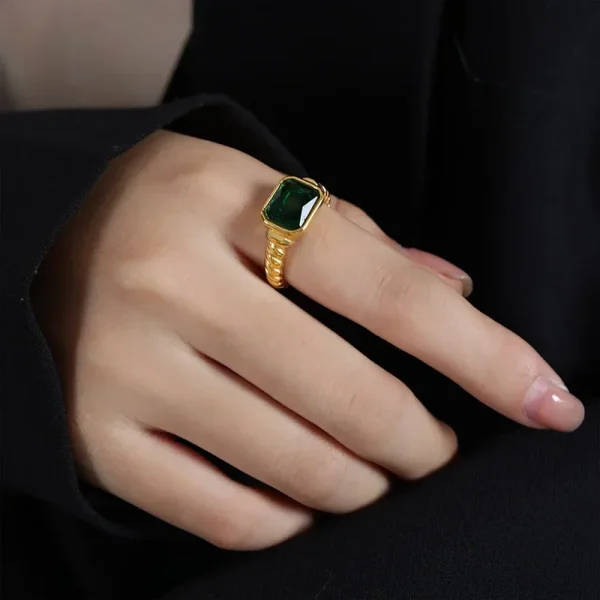 Stainless Steel Ring for Women Men White Black Green Glass Square Geometric Luxury Jewelry Wedding Gift for Girls' Vintage Ring - Image 11