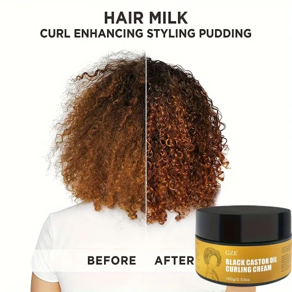 GZE Black Castor Oil Curl Defining Cream Non-stick Hydrates & eliminates frizz, Hair-Smoothing Anti-Frizz Cream - Image 5