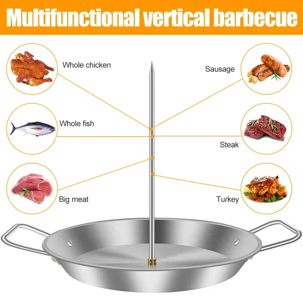 Vertical Skewer Chicken Roaster Rack with Bowl Metal Chicken Roaster Holder Replacement Spikes with Handle Smoker Accessories - Image 2