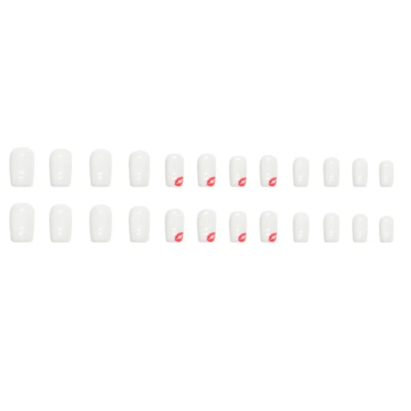 Hot Sexy Girl Simple Glossy Pure White Red Lip Long Coffin Fake Nail Tips Full Finished False Nail Press on Glue Manicure Woman - Image 20