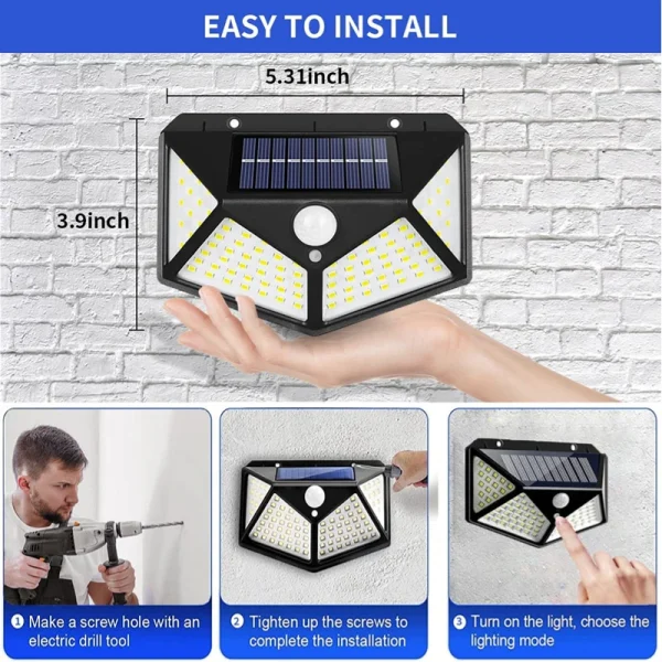 100 LED Solar Lights Waterproof Outdoor Lamp human body Sensor Lamp Outdoor Solar Wireless Lamp For Garden Decoration - Image 2