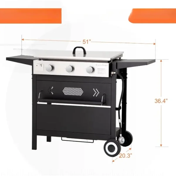 Flat Top Gas Griddle Grill with Lid 3-Burner Propane BBQ Grill Outdoor Cooking Station, Can Be Converted Into Table Top Griddle - Image 6