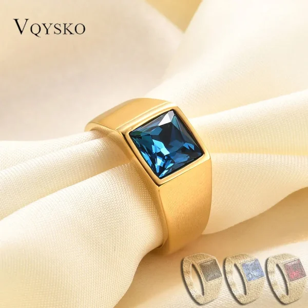 VQYSKO Big Square Cut Stone Signet Ring Exquisite Large Colour Quartz Cocktail Ring For Women Men Jewelry Party Gifts