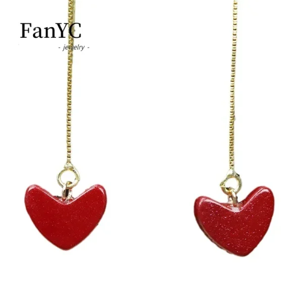 Natural V-shaped Cinnabar Love Heart Earrings Necklace Set Fashion Light Luxury Red Heart Cinnabar Pendant Ladies Birthday Gift - Image 5