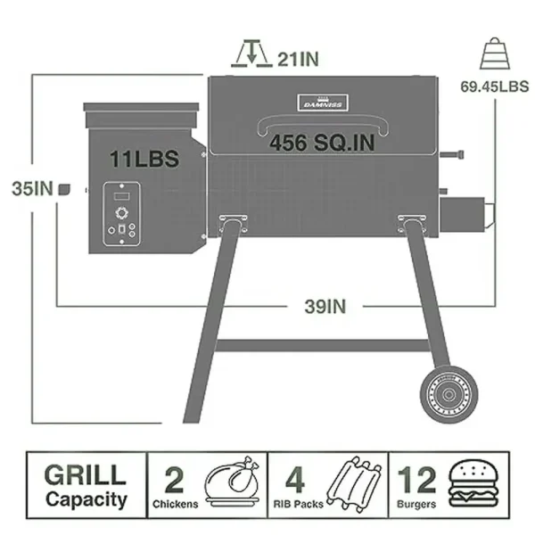 Wood Pellet Grill Smoker 8-in-1 Versatile BBQ Grill 456 Sq in Area Rain Cover Easy Clean Durable Stainless Steel Portable - Image 4