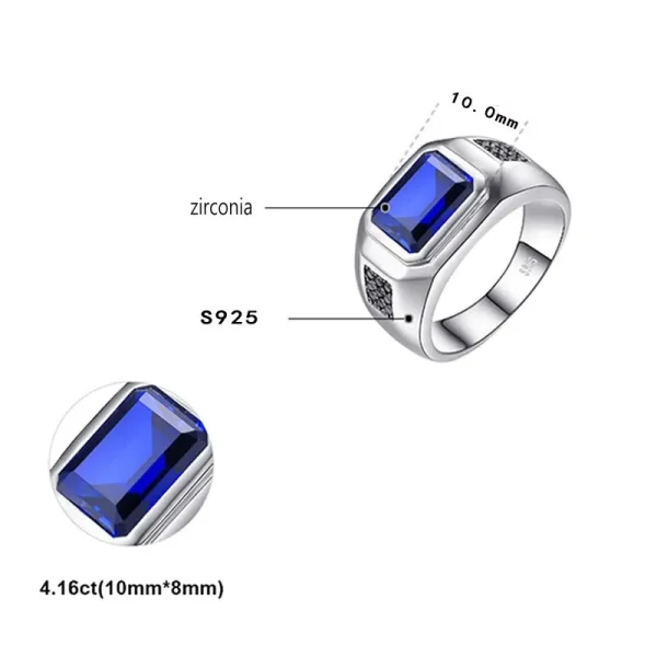 BOCAI 2022 New 100% Pure S925 Silver Jewelry Classic Dark Blue Cubic Zirconia 3A Personalized Atmosphere Punk Trend Men's Ring - Image 3