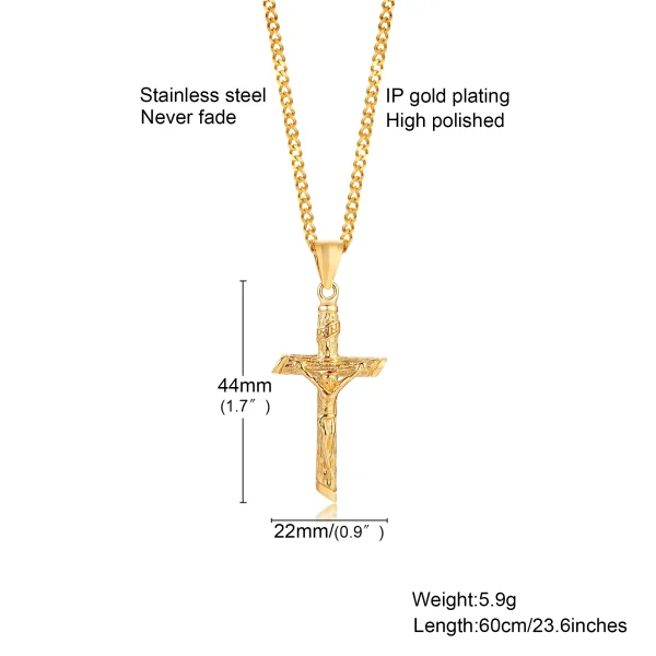 Stainless Steel Cross Necklace Catholicism Jesus Pendant Gold Color Collar Church Prayer Faith Jewelry for Men Women Gift - Image 5