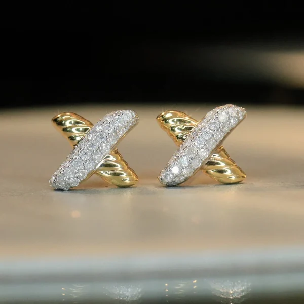 Aazuo Original Design 18K Yellow Gold Real Diamonds Fairy Letter X Stud Earring Gift For Women Engagement Dinner Party Au750 - Image 10