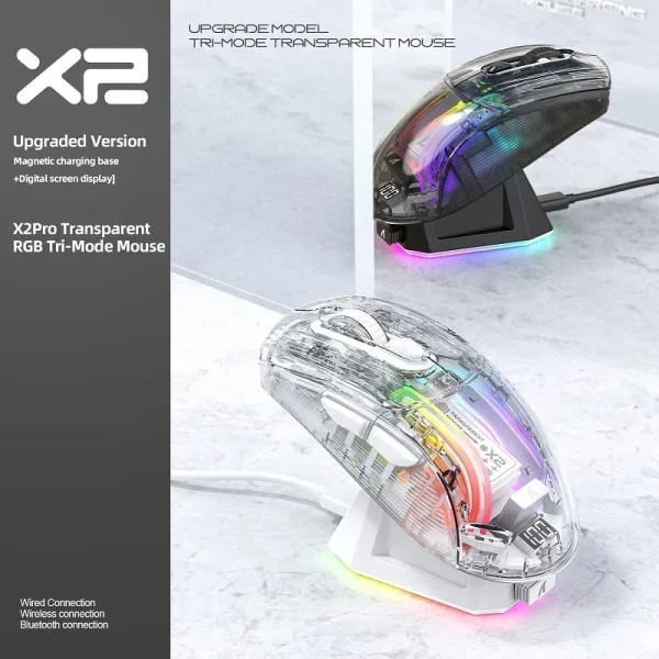 Attack Shark X2 Pro Magnetic Charging Bluetooth Mouse, Tri-Mode , RGB Lights, Transparent, Battery Indicator, Computer Phone - Image 3