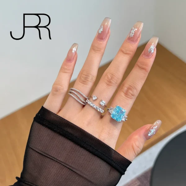 JRR Eternal Shine 925 Sterling Silver Blue Radiant High Carbon Diamond Wedding Mixture Fine Ring Jewelry For Girls Free Shipping - Image 11