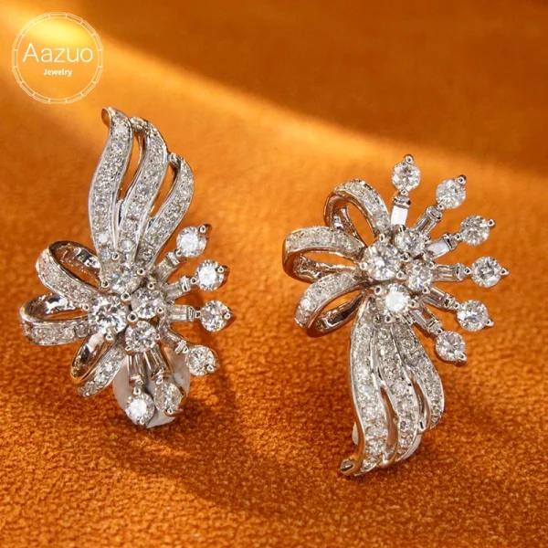 Aazuo 18K Jewelry White Gold Real Diamond 1.0ct Luxury Original Flower Earring Gift For Women Engagement Dinner Party Au750