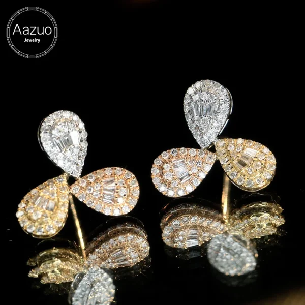 Aazuo 18K White Gold Yellow Gold Rose Gold Natrual Diamonds 066ct 3 Leaves Flower Stud Earrings Gifted For Women Senior Banquet