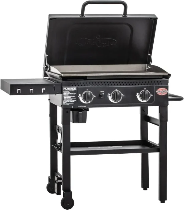 Flat Iron 3-Burner Propane Gas Flat-Top Griddle with Steel Griddle Top, Hinged Lid and Wind Guards - Image 8