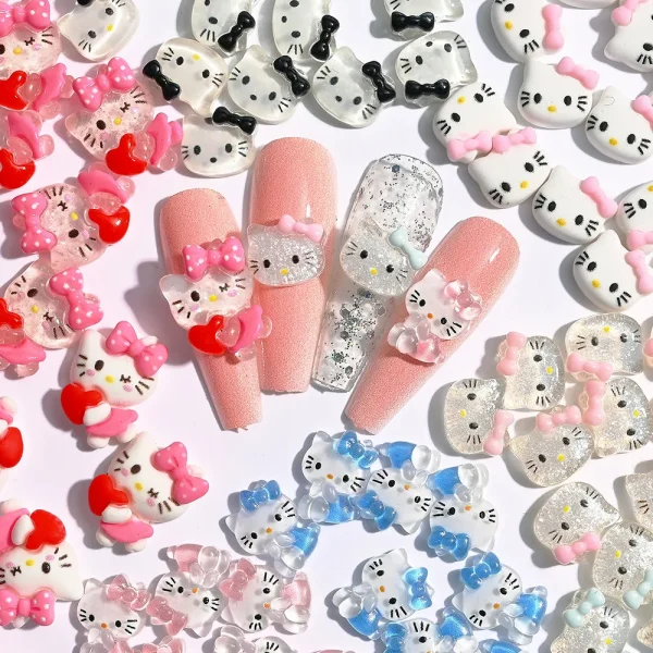 10/20Pcs Kawaii Sanrio Hello Kitty Nail Tips Charms Ornament Acrylic Diy Cartoon Phone Case Nail Accessory Cute Gift for Girl - Image 24