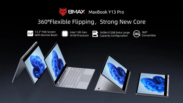 BMAX Y13PRO 360° Laptop 13.3 inch Notebook Windows 11 16GB RAM LPDDR5 512GB SSD 1920*1080 IPS Intel N100 laptops Computer - Image 9