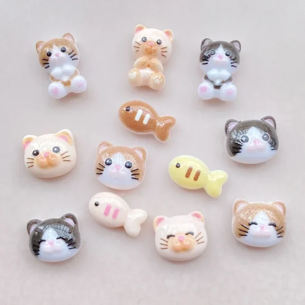 50pcs Resin Mini cartoon colorful cat, cat head cracker fish Flatback Rhinestone Nail Art DIY Party Scrapbook Accessories Crafts - Image 6