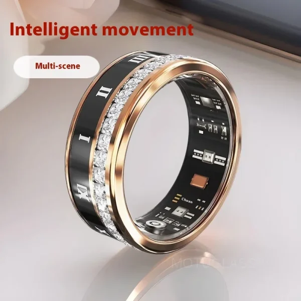 Diamond Smart Ring Titanium Steel Band for Men and Women Bluetooth Waterproof Step Sleep Heart Rate Monitor Wedding Ring Jewelry - Image 2