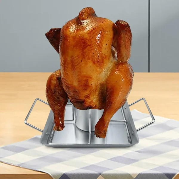 Beer Can Chicken Roaster Stand Reusable BBQ Roaster Grill Rack Roasting Pan for Kitchen Picnic Camping Hiking Outdoor Activities - Image 9